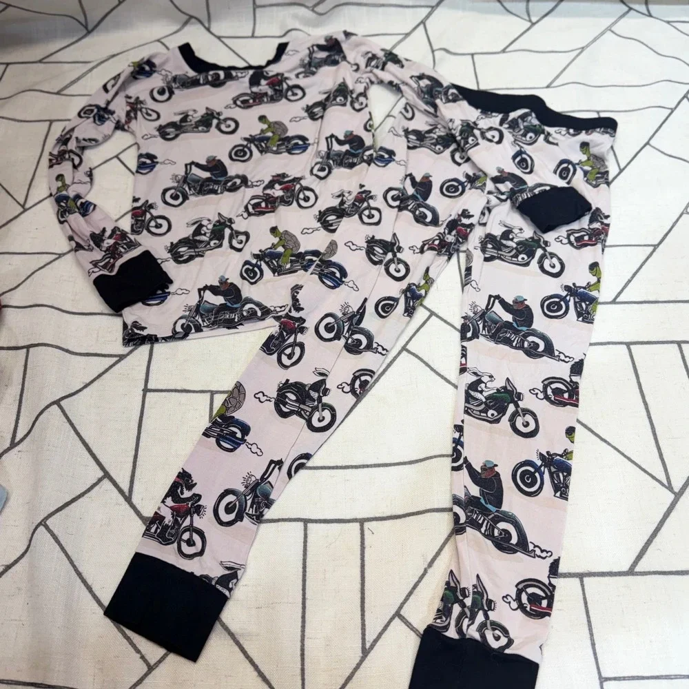 Fletch Pajama Set 4T Pink Motorcycle Animal Bamboo Viscose Long Sleeve‎ Snug Fit